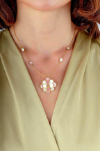 Pink White Mother-of-Pearl Modern Floral Gold Necklace
