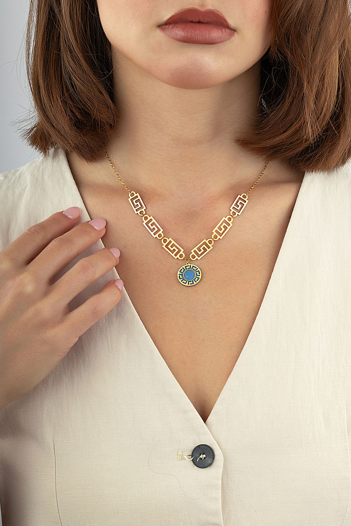 Geometric Turquoise Mother-of-Pearl Italian Gold Necklace Main image