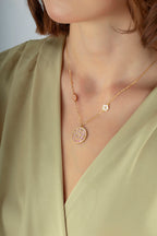 Reversible Pink White Mother-of-Pearl Floral Modern Gold Necklace