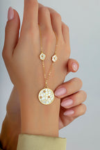 Reversible Pink White Mother-of-Pearl Floral Modern Gold Necklace