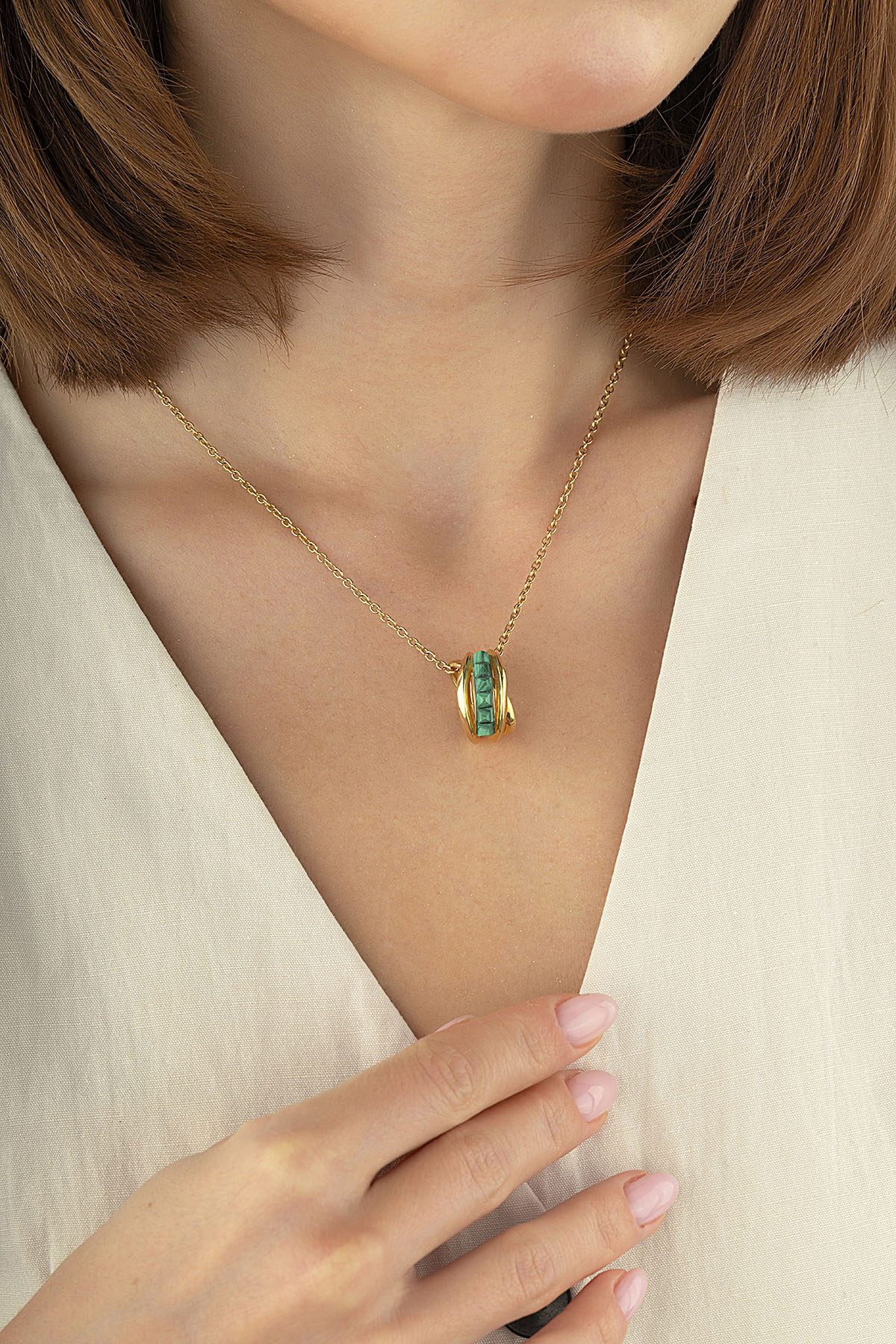 Malachite Stone-Set Gold Necklace Main image