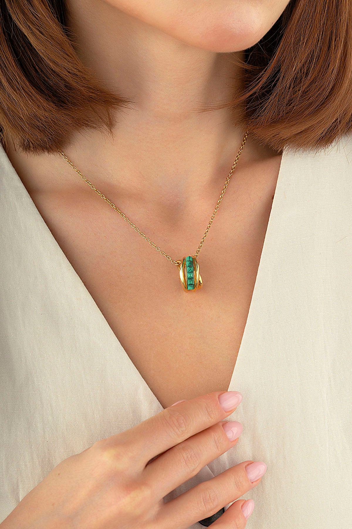 Malachite Stone-Set Gold Necklace