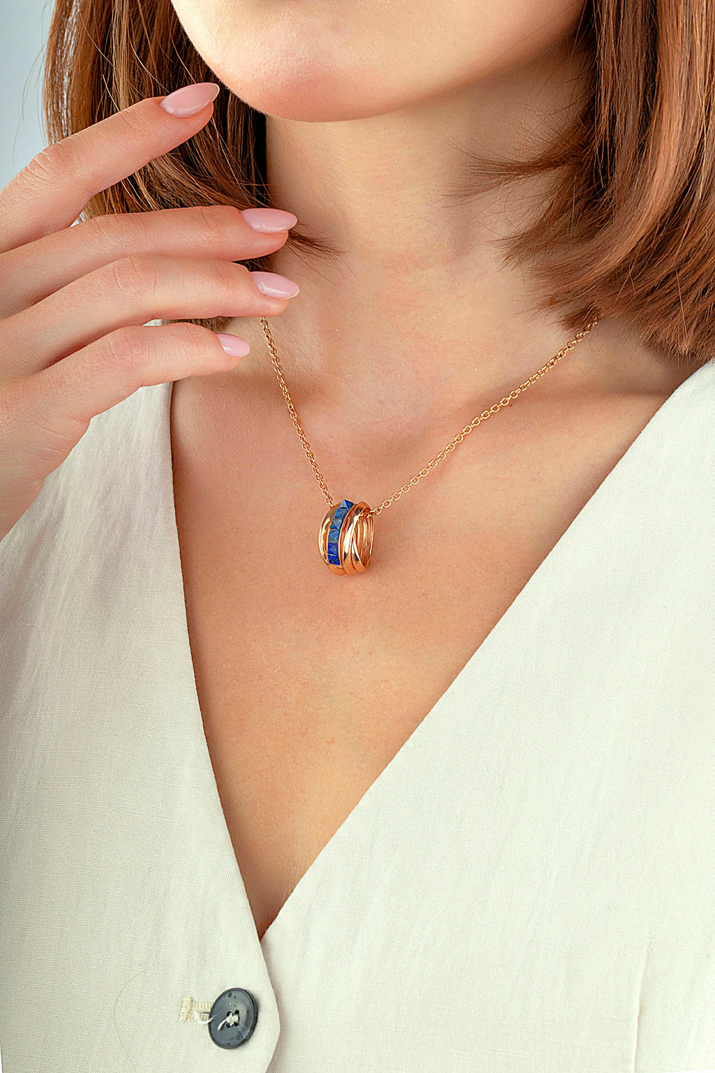 Lapis Stone-Set Rose Gold Necklace