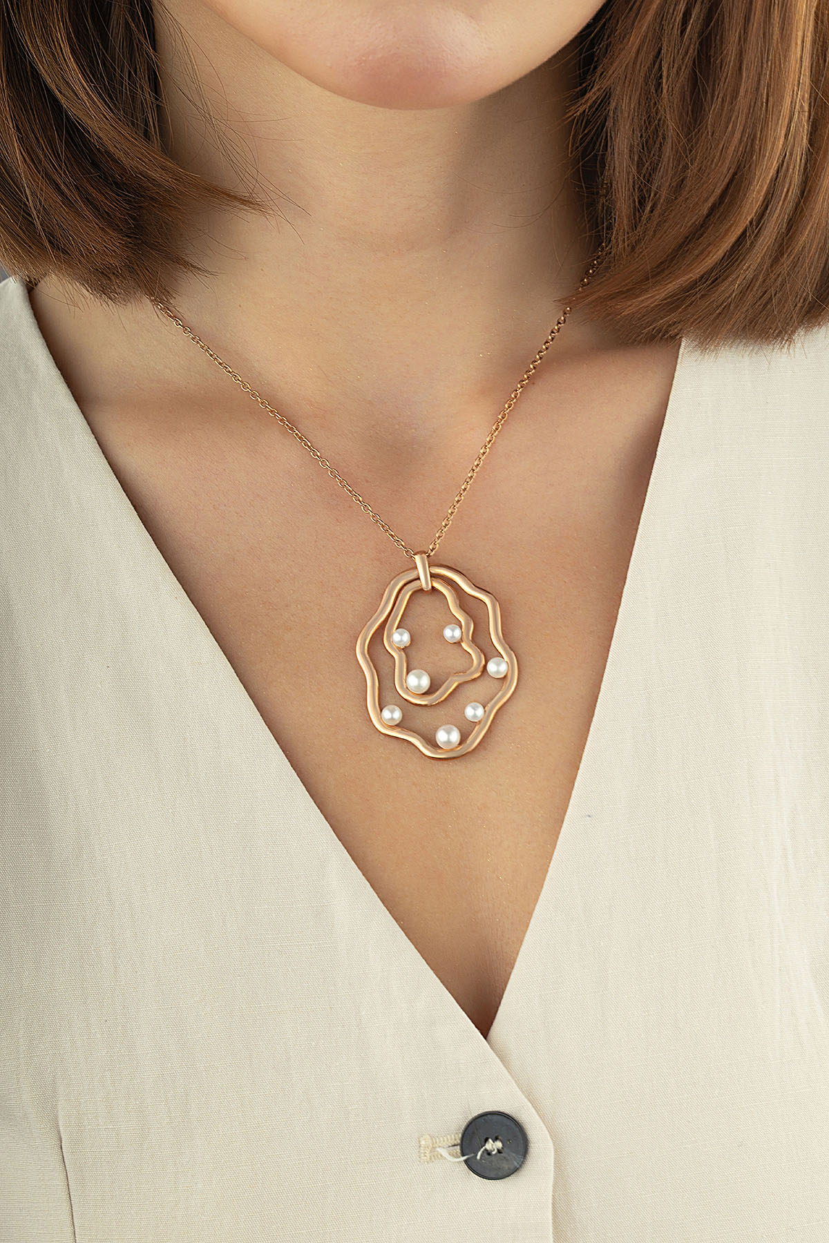 Pearl Stone-Set Italian Design Rose Gold Necklace Main image