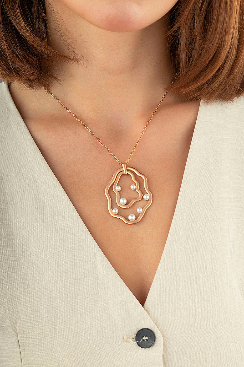 Pearl Stone-Set Italian Design Rose Gold Necklace