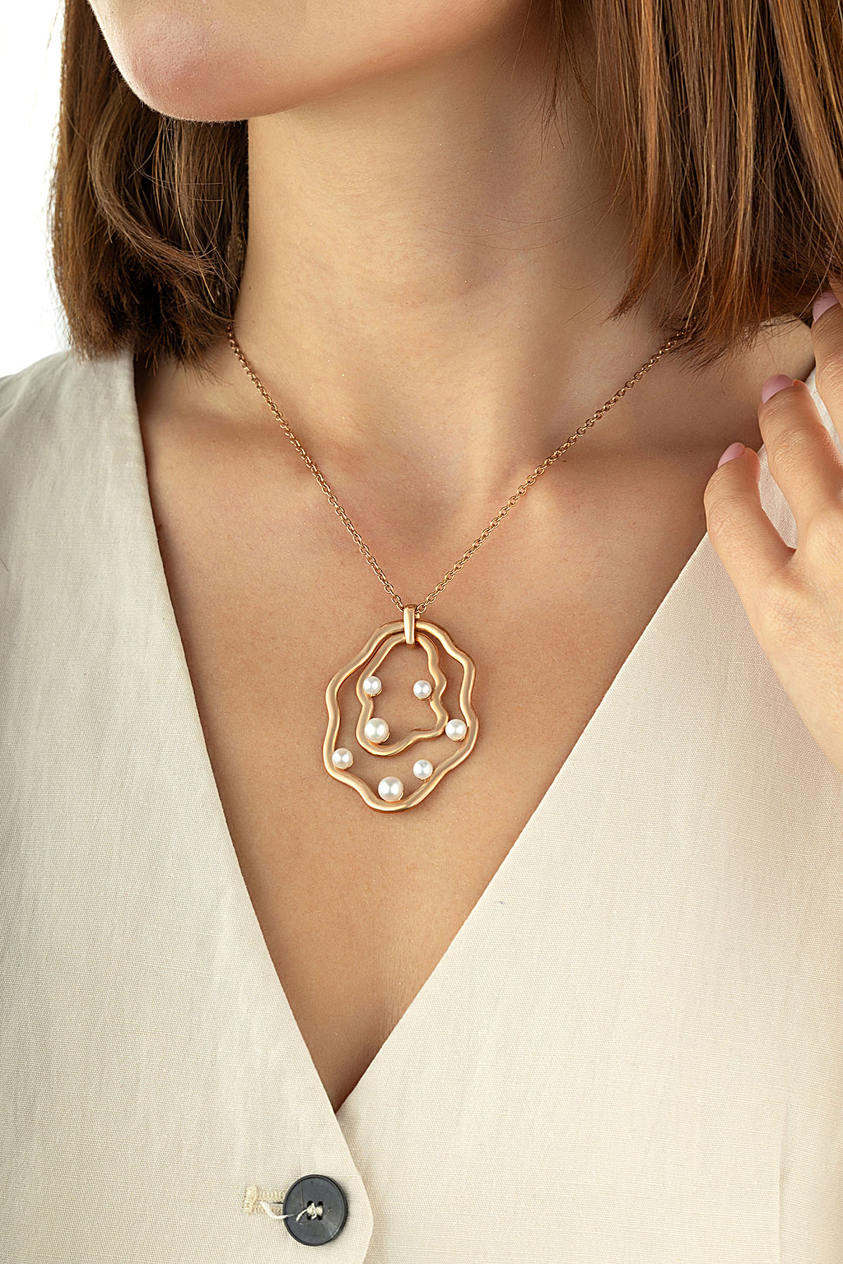 Pearl Stone-Set Italian Design Rose Gold Necklace Secondary image