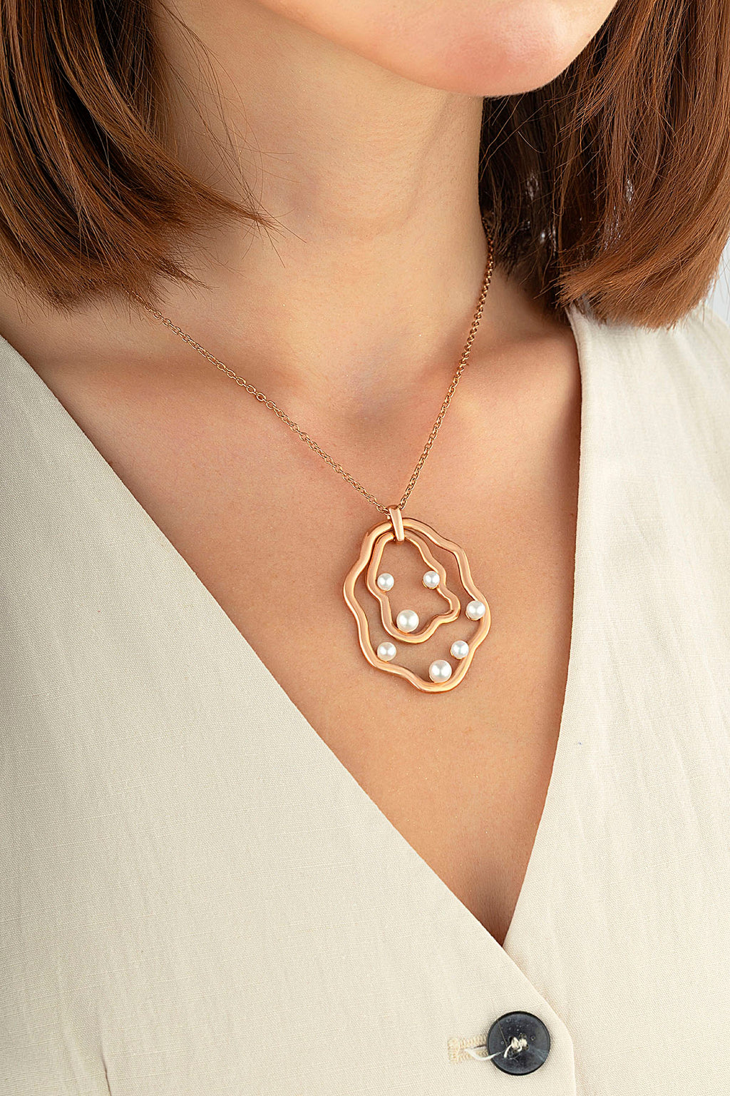 Pearl Stone-Set Italian Design Rose Gold Necklace