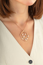 Pearl Stone-Set Italian Design Rose Gold Necklace