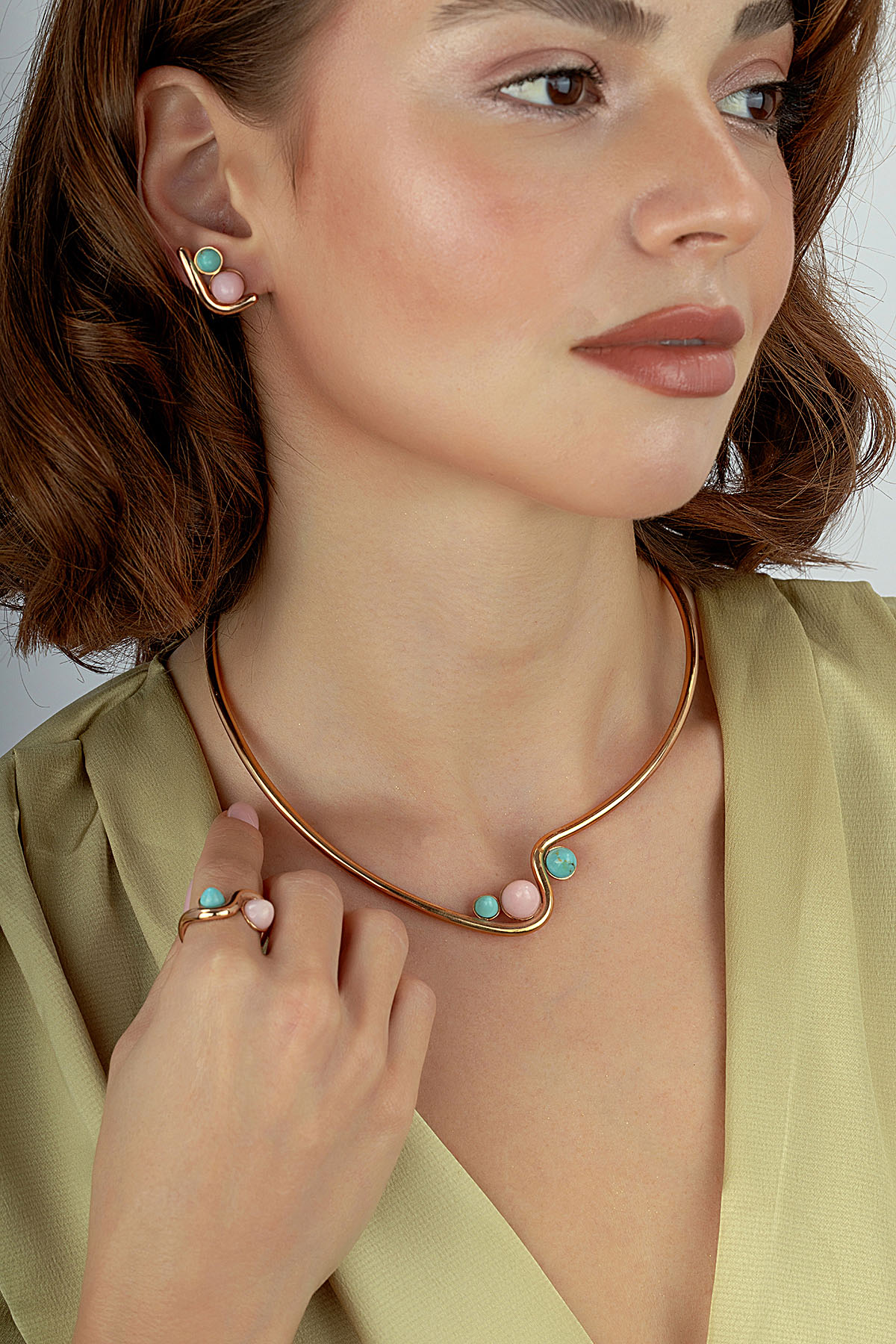 Rose Opal Turquoise Stone-Set Gold Necklace Main image