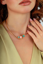 Rose Opal Turquoise Stone-Set Gold Necklace