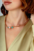 Rose Opal Turquoise Stone-Set Gold Necklace