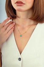 Reversible Turquoise White Mother-of-Pearl Floral Gold Necklace