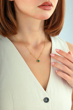 Reversible Green White Mother-of-Pearl Floral Gold Necklace