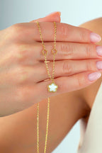 Reversible Green White Mother-of-Pearl Floral Gold Necklace