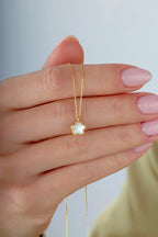 Reversible Pink White Mother-of-Pearl Small Floral Gold Necklace