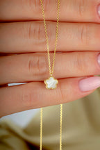 Reversible Purple White Mother-of-Pearl Small Floral Gold Necklace