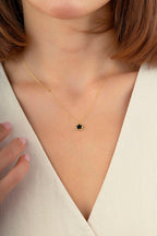 Reversible Black White Mother-of-Pearl Small Floral Gold Necklace