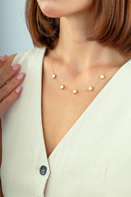Reversible Black White Mother-of-Pearl Five Floral Gold Necklace