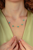 Reversible Turquoise White Mother-of-Pearl Five Floral Gold Necklace