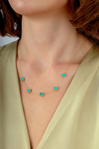 Reversible Turquoise White Mother-of-Pearl Five Floral Gold Necklace