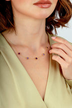 Reversible Purple White Mother-of-Pearl Five Floral Gold Necklace