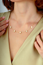 Reversible Purple White Mother-of-Pearl Five Floral Gold Necklace