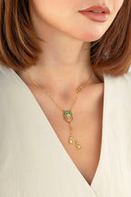 Italian Design Stone-Set Drop Gold Necklace