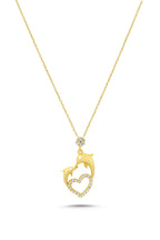 14K Gold Stone-Set Dolphin Heart Necklace