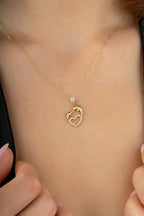 14K Gold Stone-Set Dolphin Heart Necklace