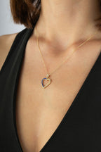 14K Zircon Stone-Set Heart Gold Necklace