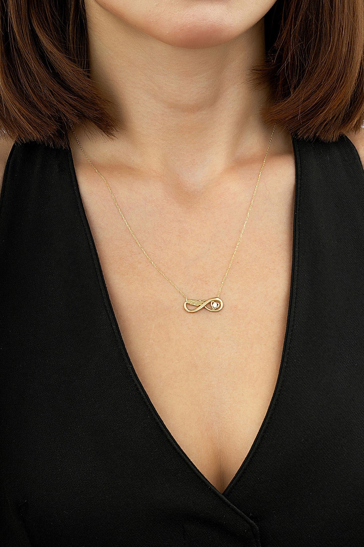 14K Zircon Stone-Set Infinity Gold Necklace