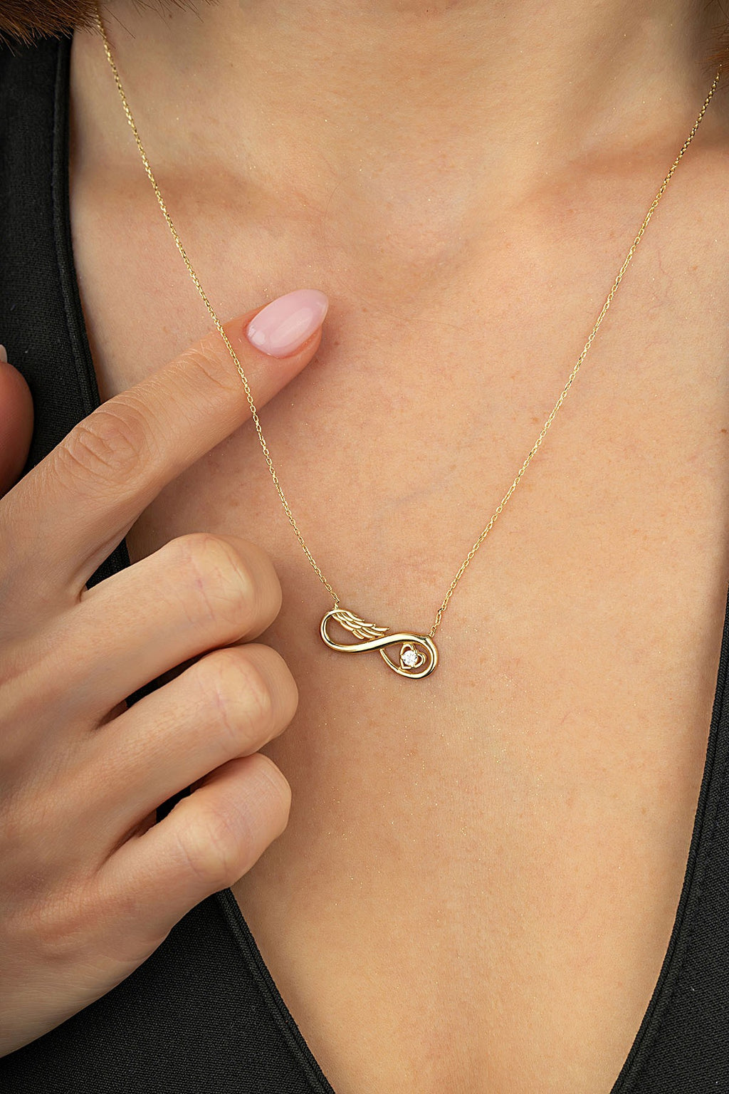 14K Zircon Stone-Set Infinity Gold Necklace