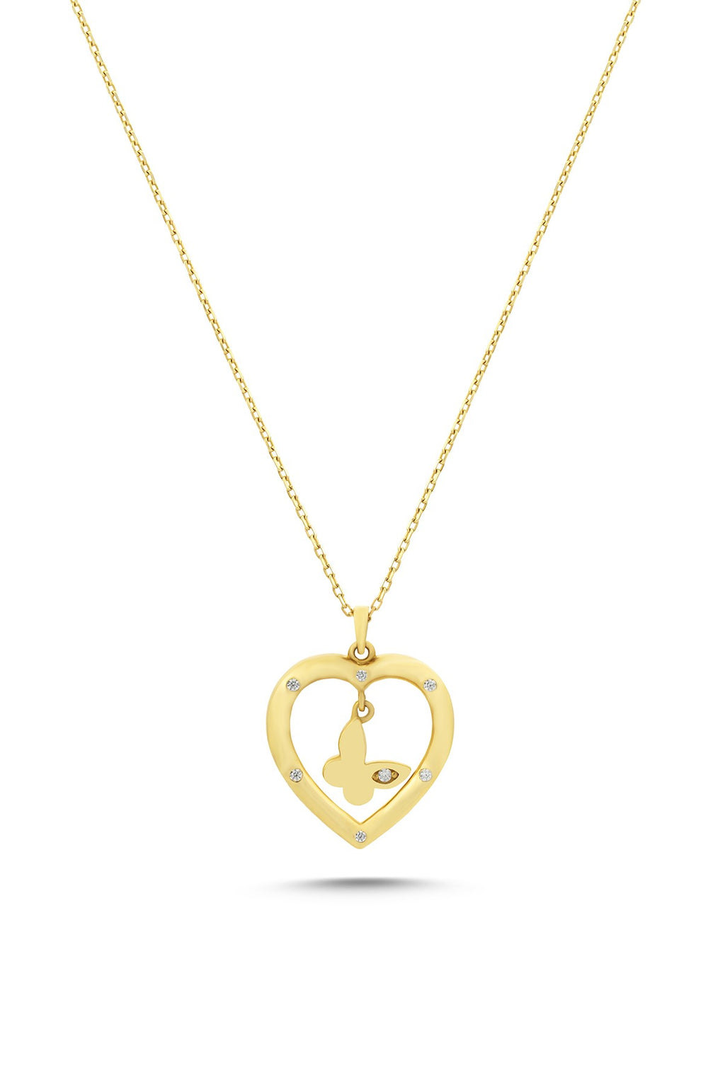 14K Zircon Stone-Set Butterfly Heart Gold Necklace