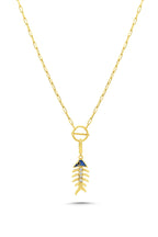 14K Stone-Set Fish Fishbone Motif Gold Necklace