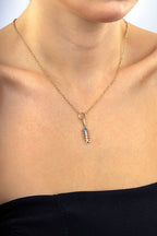 14K Stone-Set Fish Fishbone Motif Gold Necklace