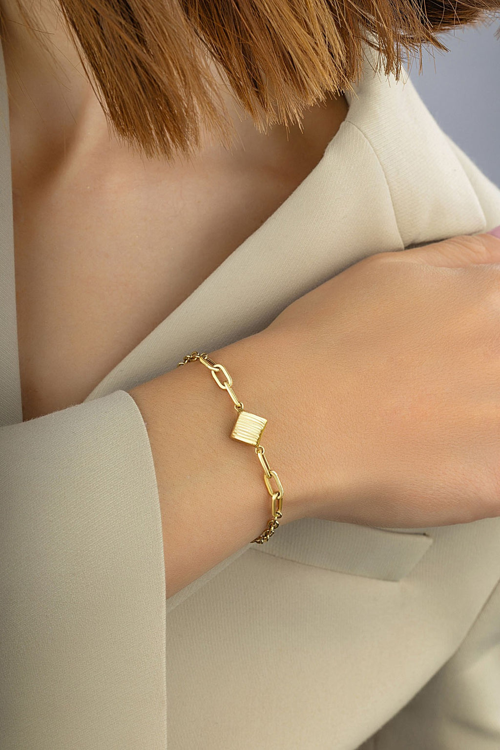 14K Rectangular Paperclip Gold Bracelet
