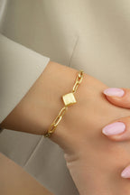 14K Rectangular Paperclip Gold Bracelet