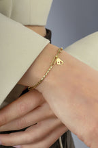 14K Paperclip Dangle Heart Gold Bracelet