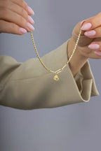 14K Paperclip Dangle Heart Gold Bracelet