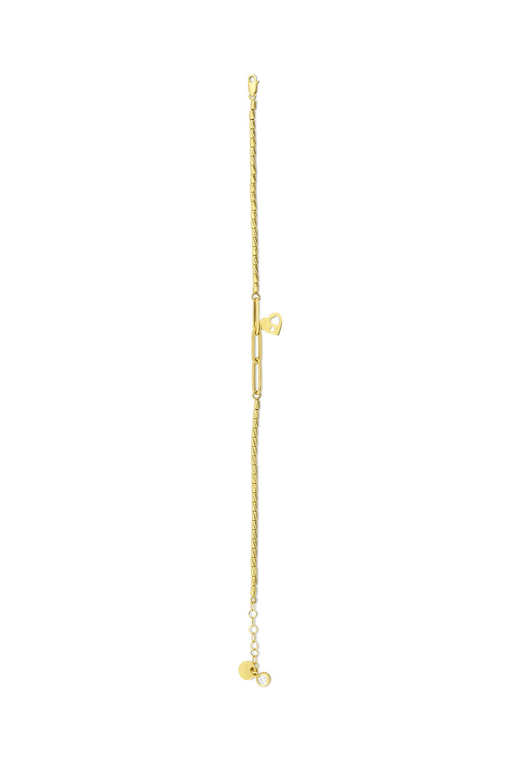 14K Paperclip Dangle Heart Gold Bracelet