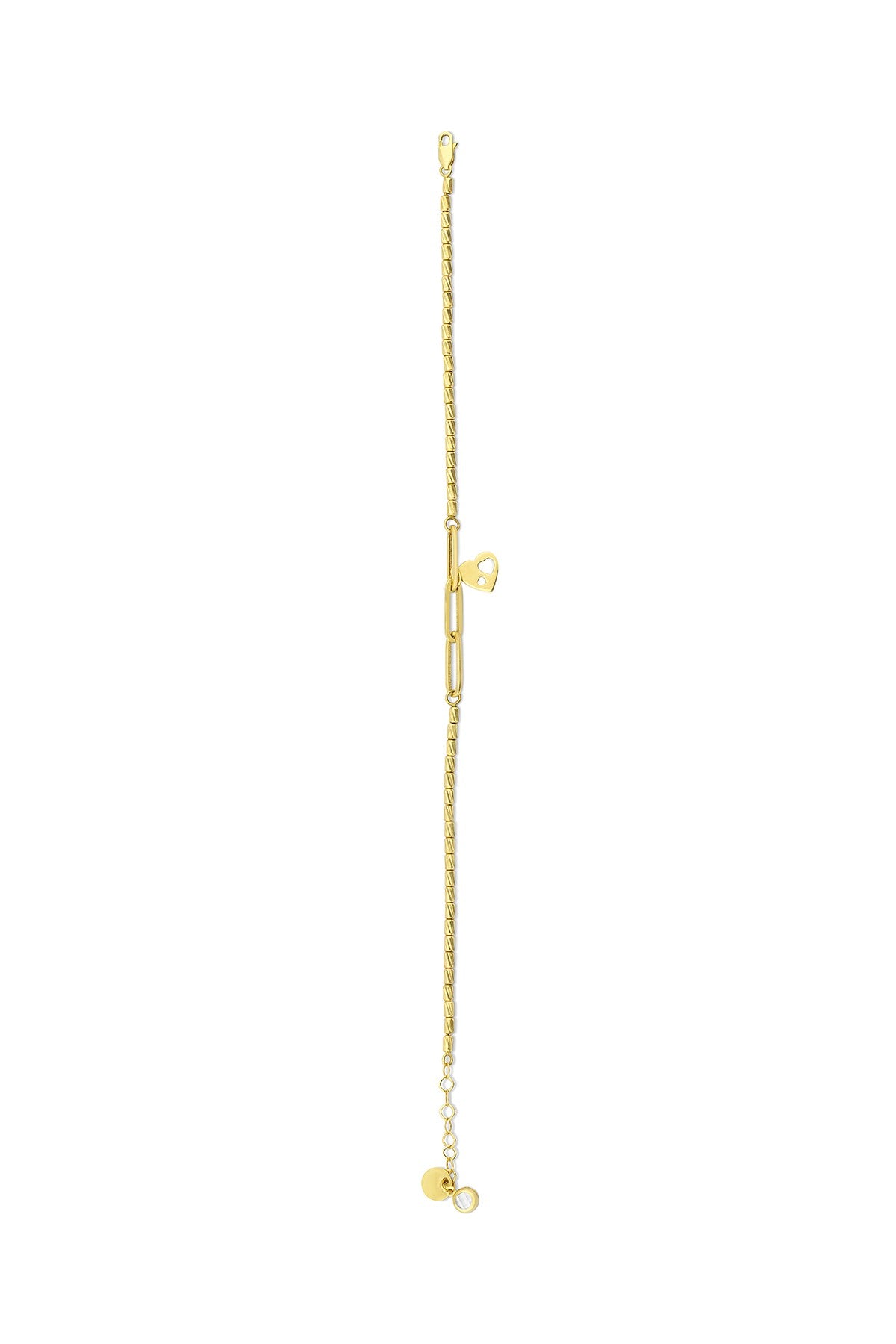 14K Paperclip Dangle Heart Gold Bracelet