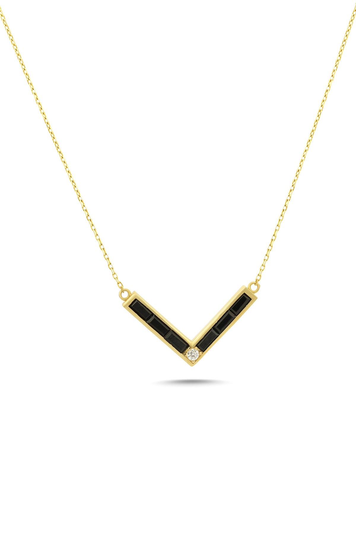 14K V Form Stone-Set Gold Necklace Main image