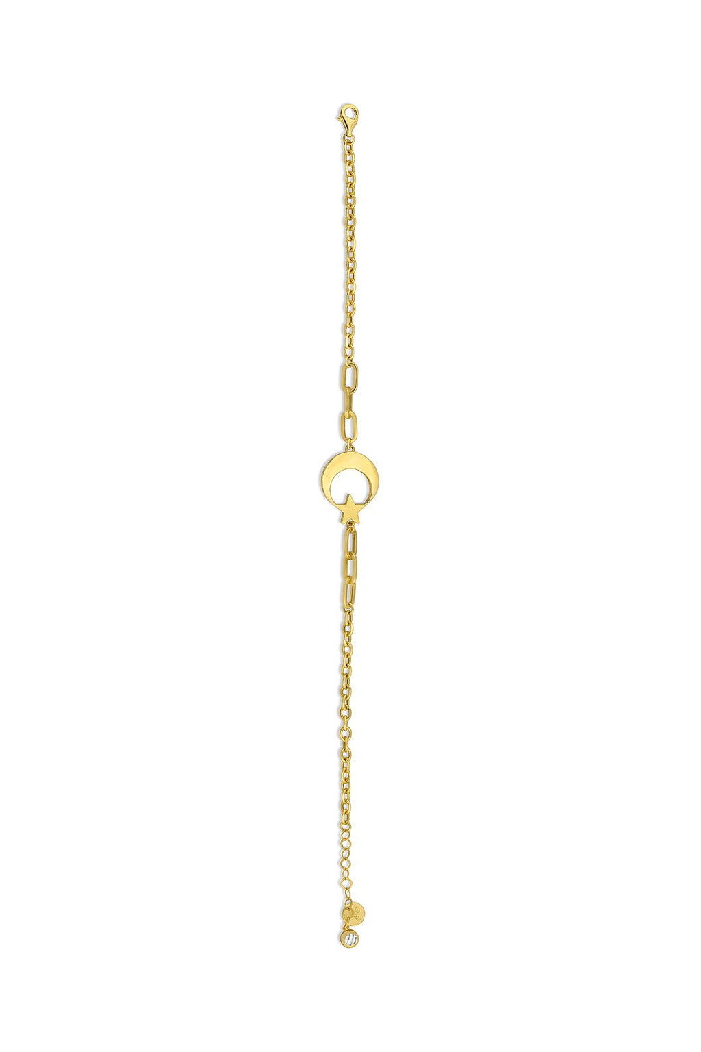 14K Crescent & Star Paperclip Gold Bracelet