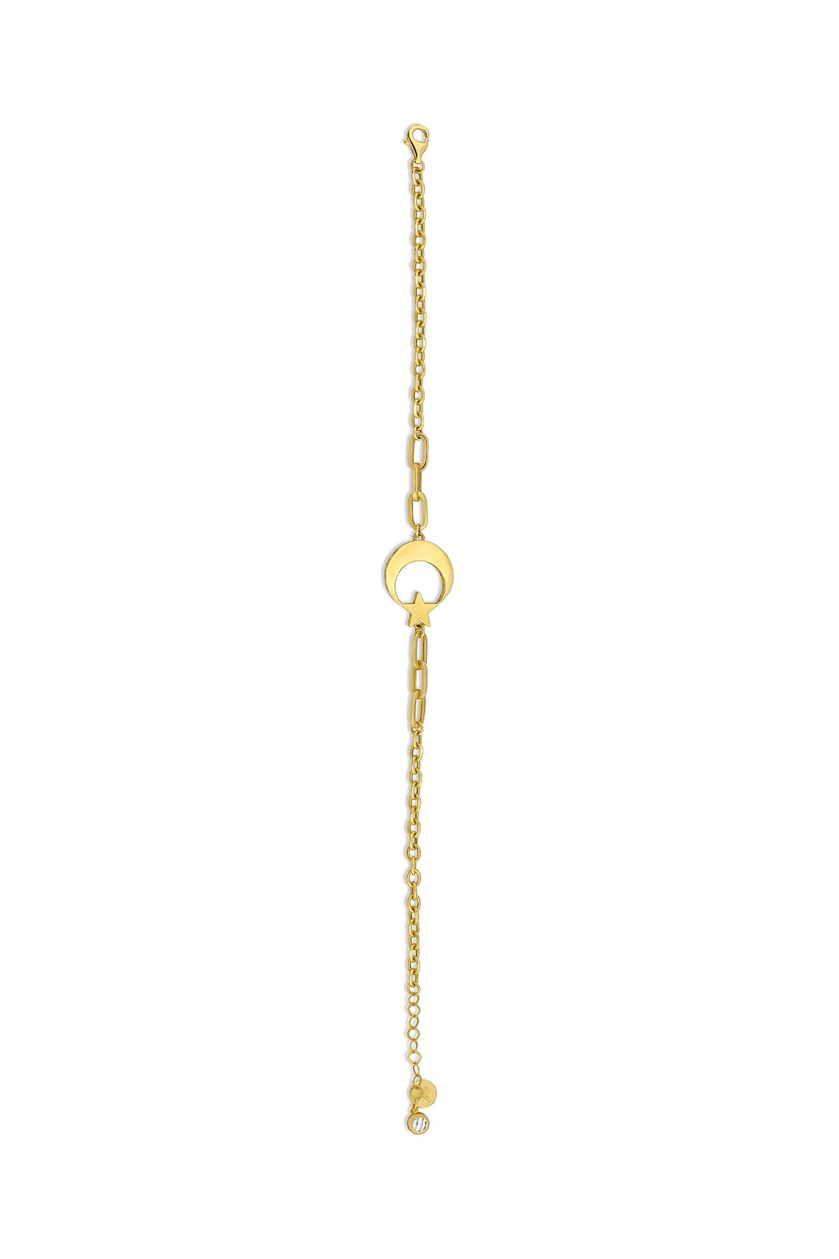 14K Crescent & Star Paperclip Gold Bracelet