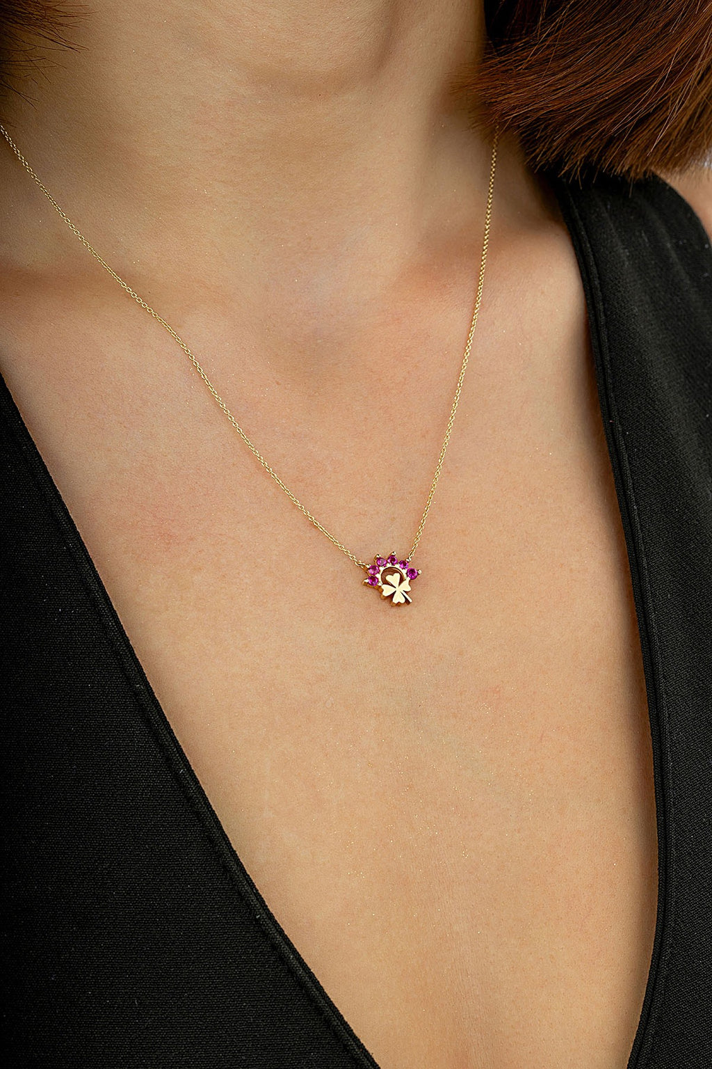 14K Stone-Set 4 Leaf Clover Gold Necklace