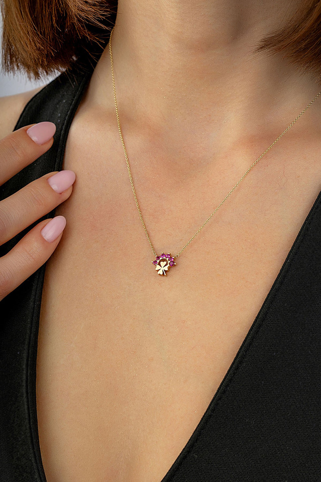 14K Stone-Set 4 Leaf Clover Gold Necklace