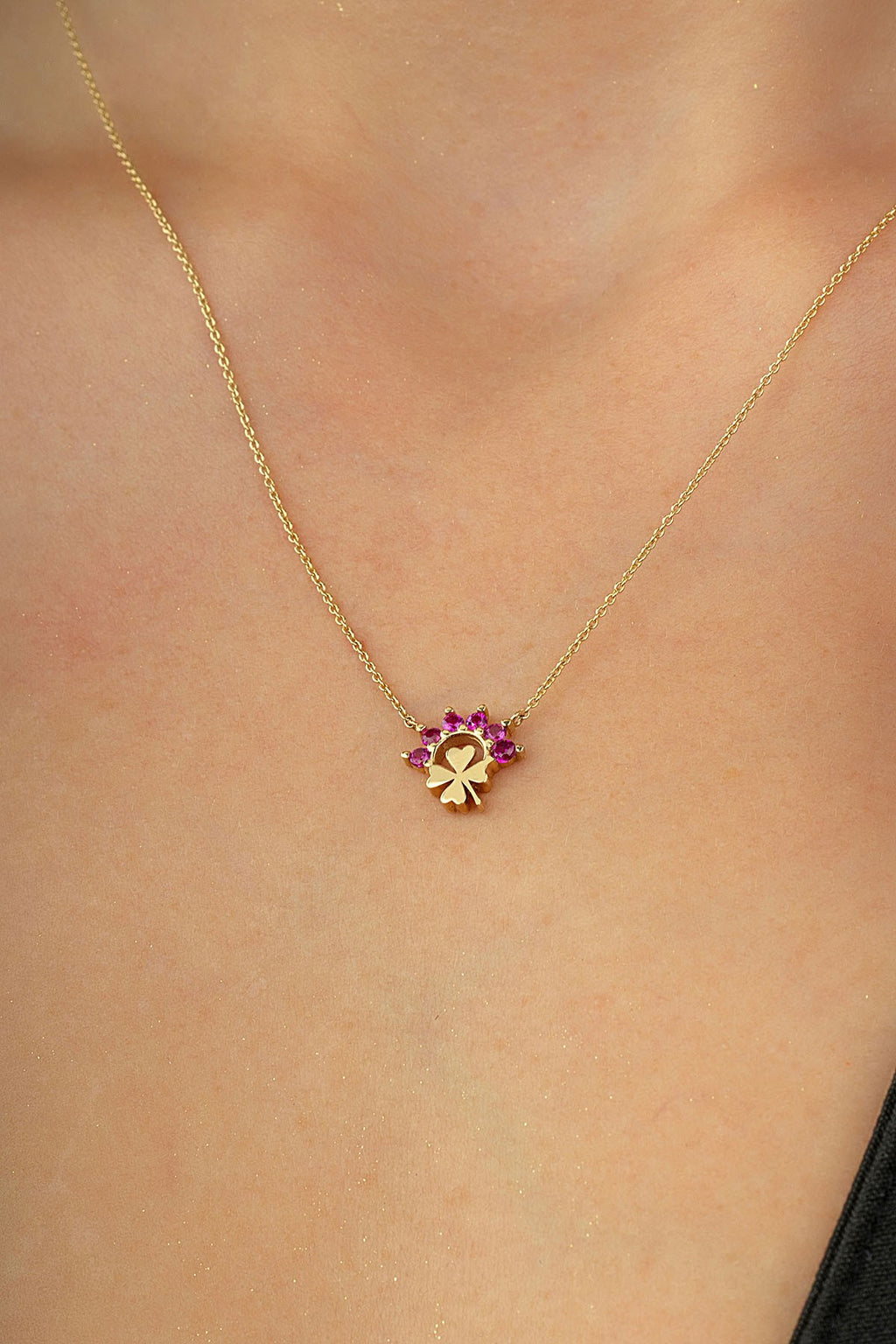 14K Stone-Set 4 Leaf Clover Gold Necklace