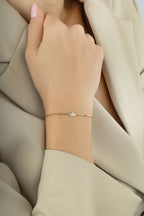 14K Lotus Floral White Stone-Set Gold Bracelet