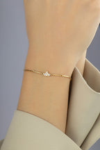 14K Lotus Floral White Stone-Set Gold Bracelet