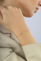 14K Lotus Floral White Stone-Set Gold Bracelet